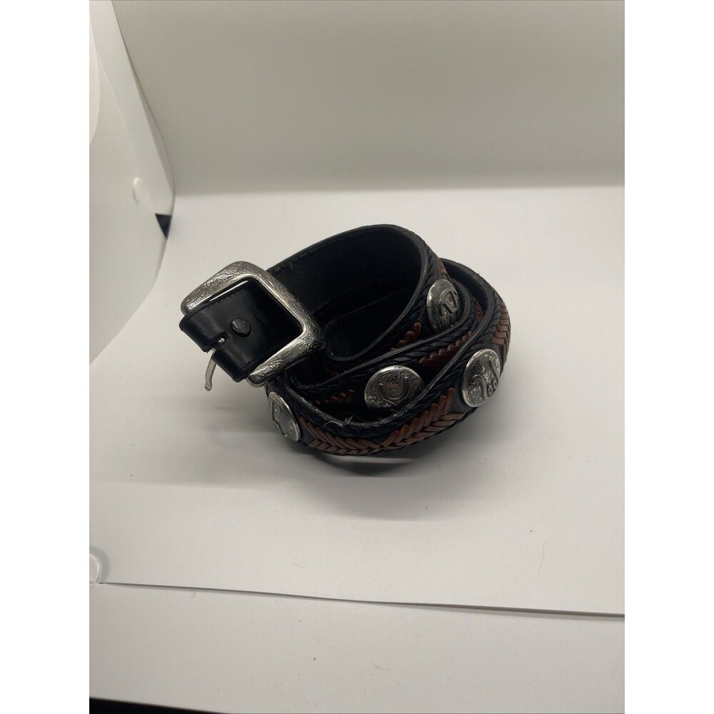 Justin Top Grain Cowhide Western Concho Belt Black & brown Silver 1996